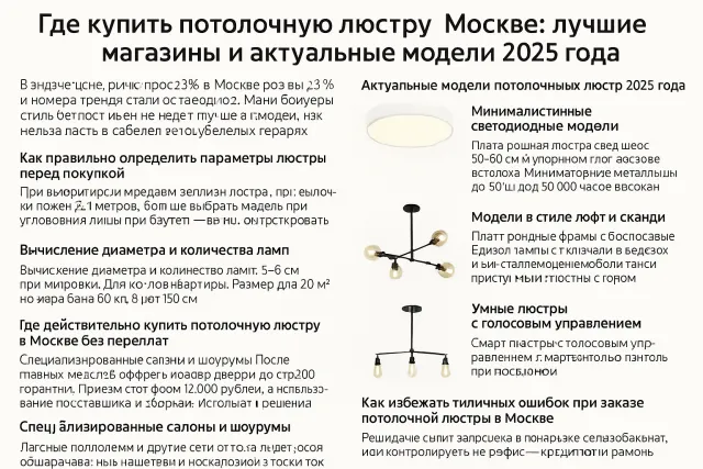 Где в Москве купить потолочную люстру: лучшие магазины и актуальные модели 2025 года